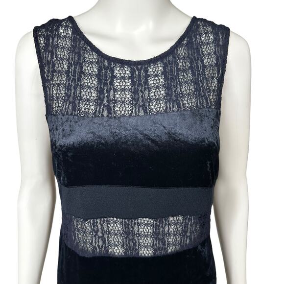 Free People Crushed Velvet Sheer Lace Blue Maxi Dress Large Fairy Witchy Gothic - Picture 5 of 16